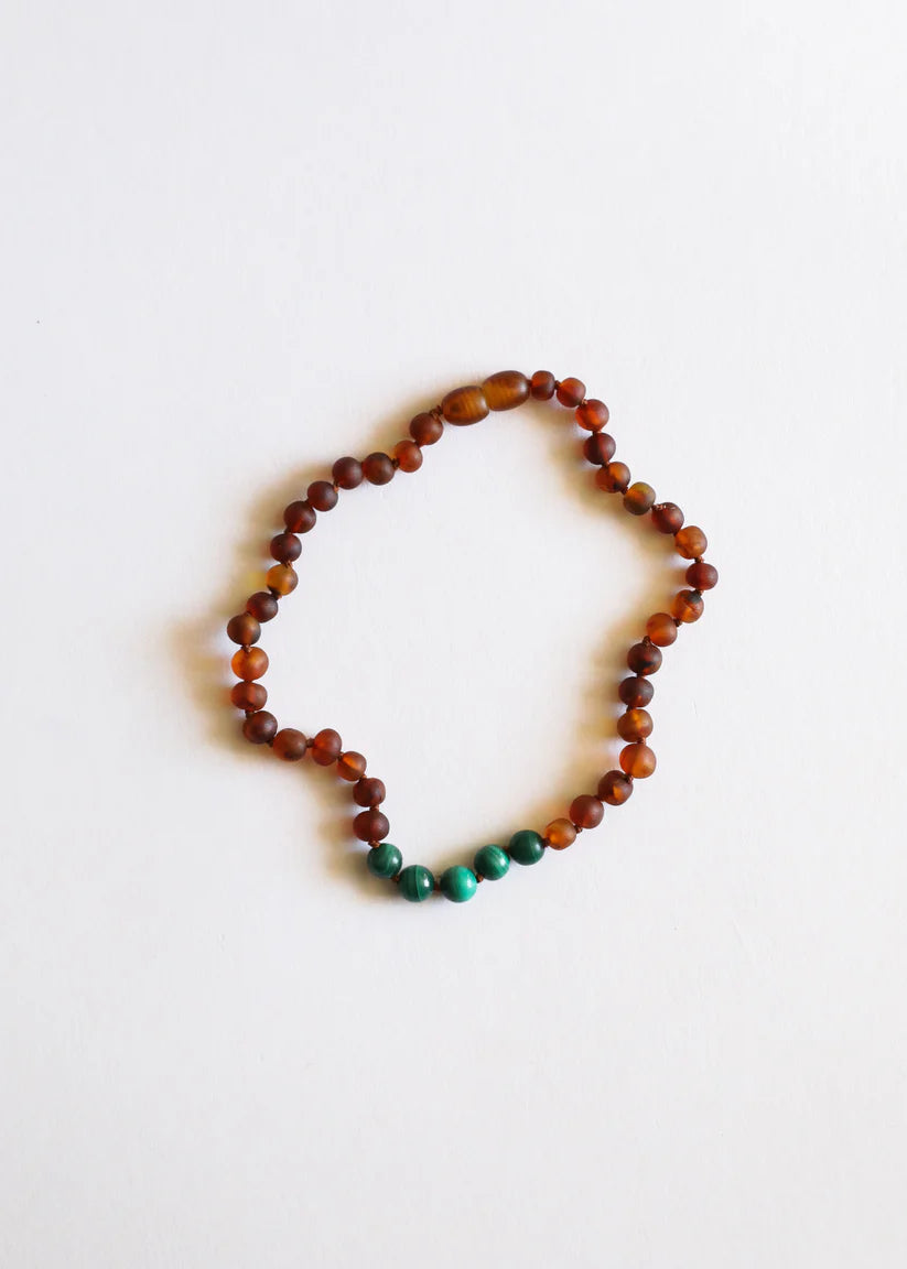 caramel baltic amber + malachite beads | necklace