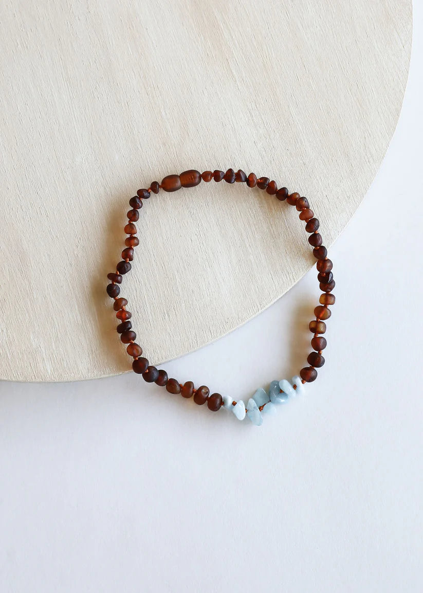 caramel baltic amber + raw aquamarine | necklace