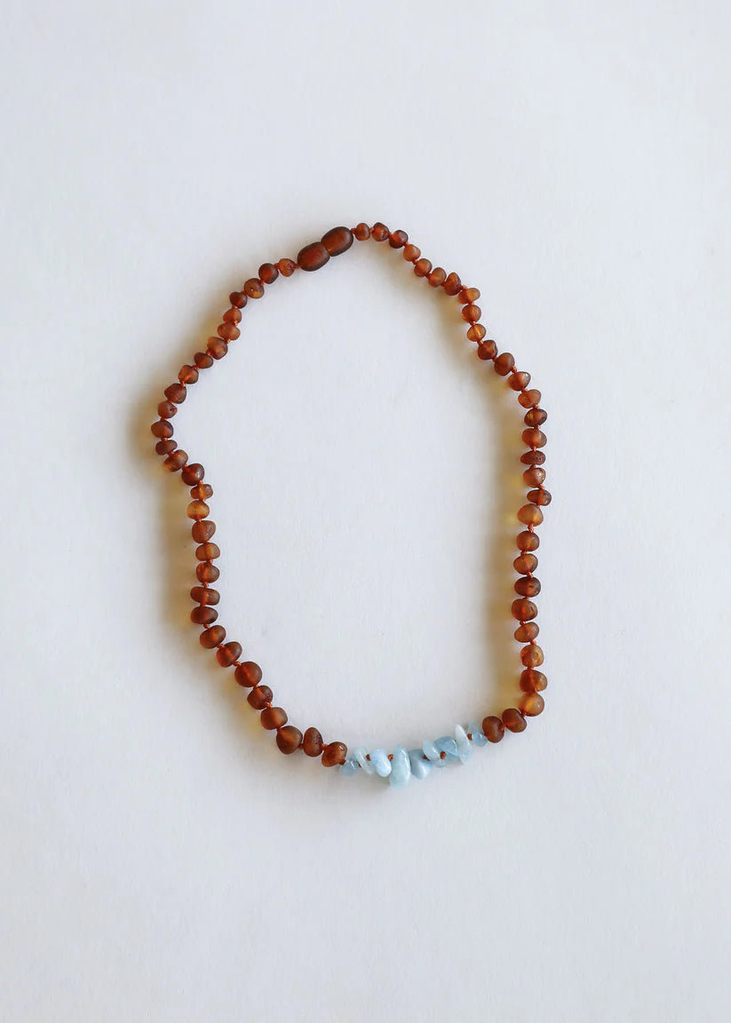 caramel baltic amber + raw aquamarine | necklace