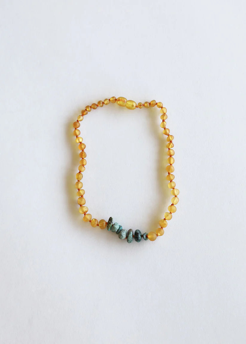 honey baltic amber + raw turquoise jasper quartz | necklace