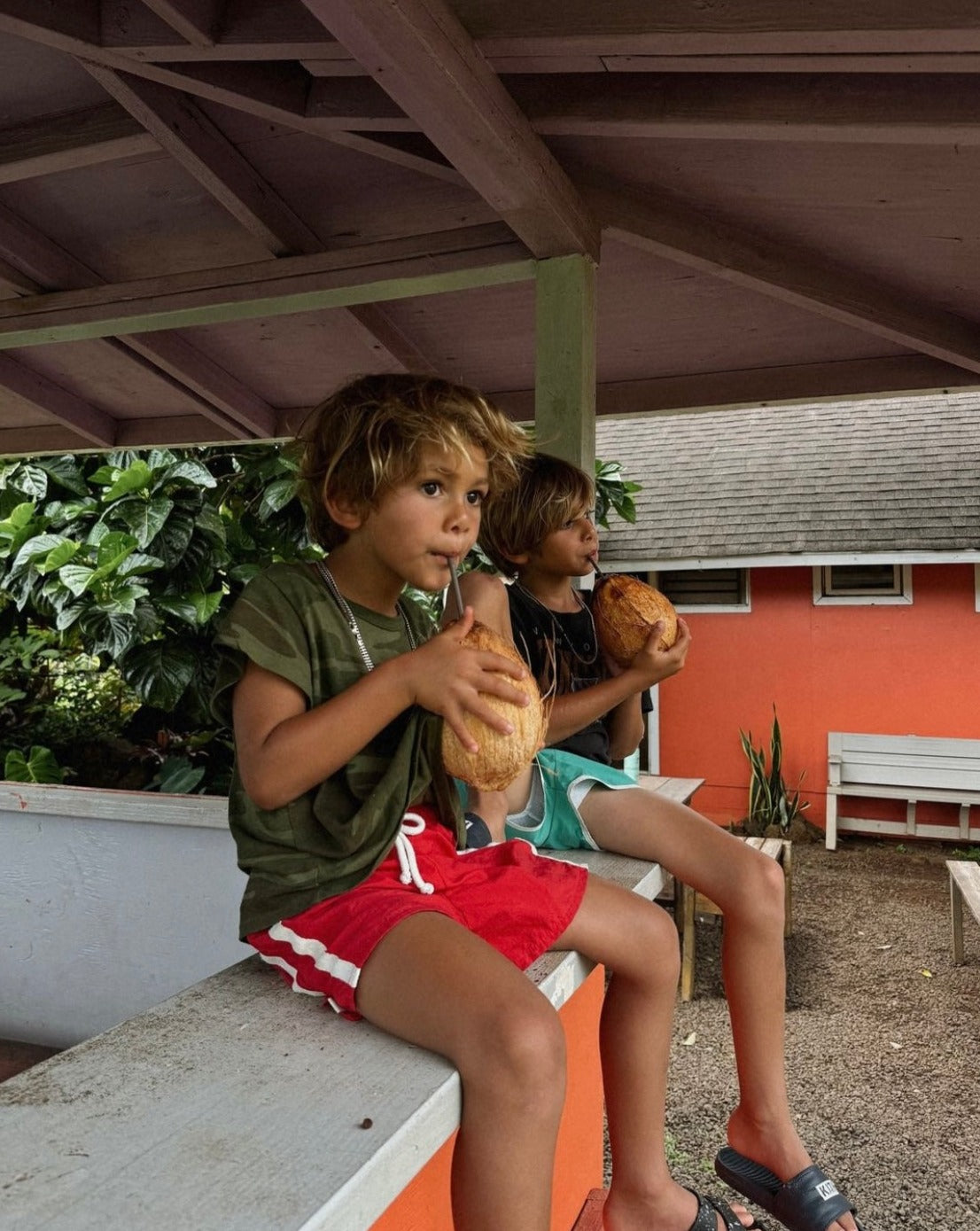 twin stripe swim short | rosso