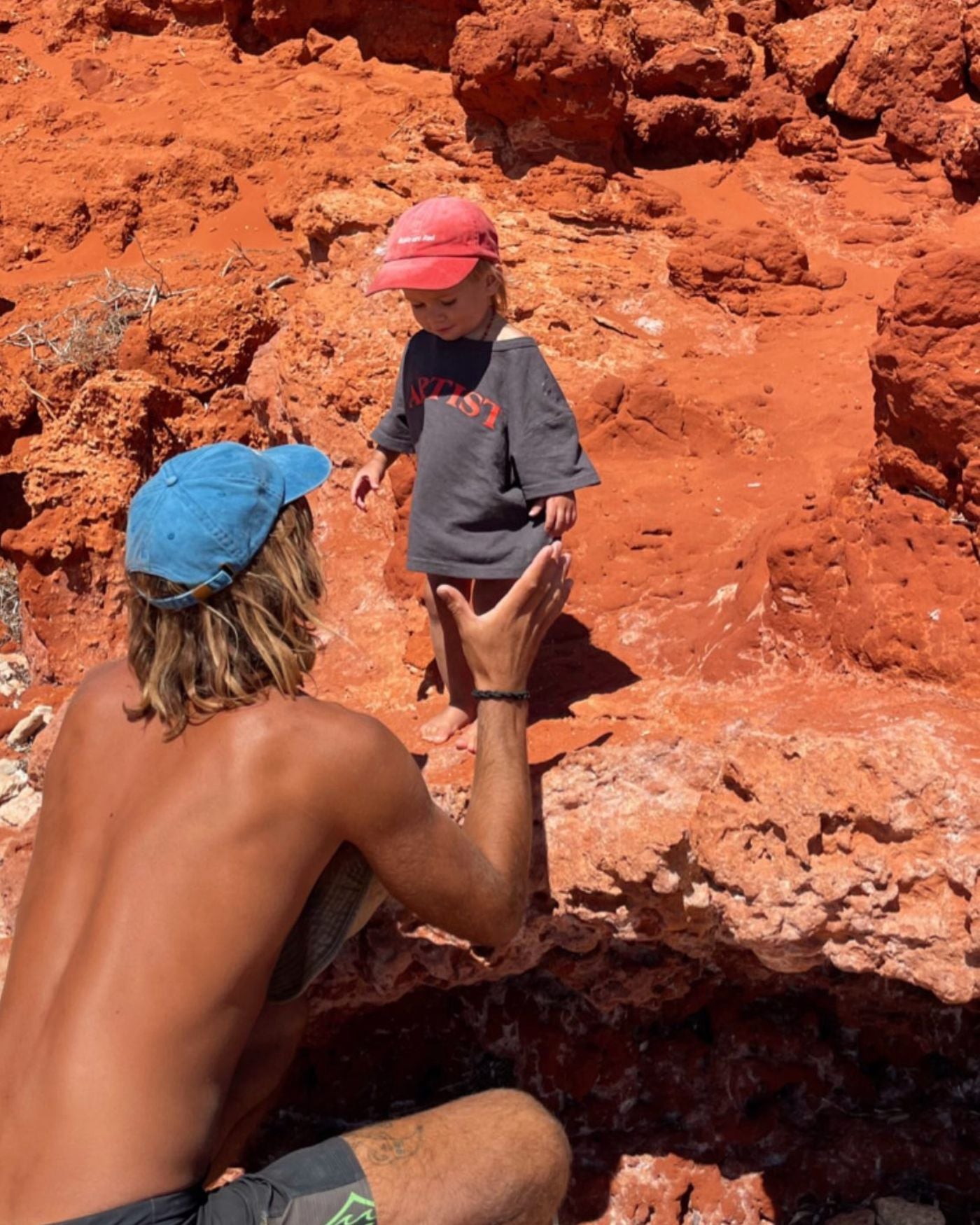 artist tee | charcoal + racer red print