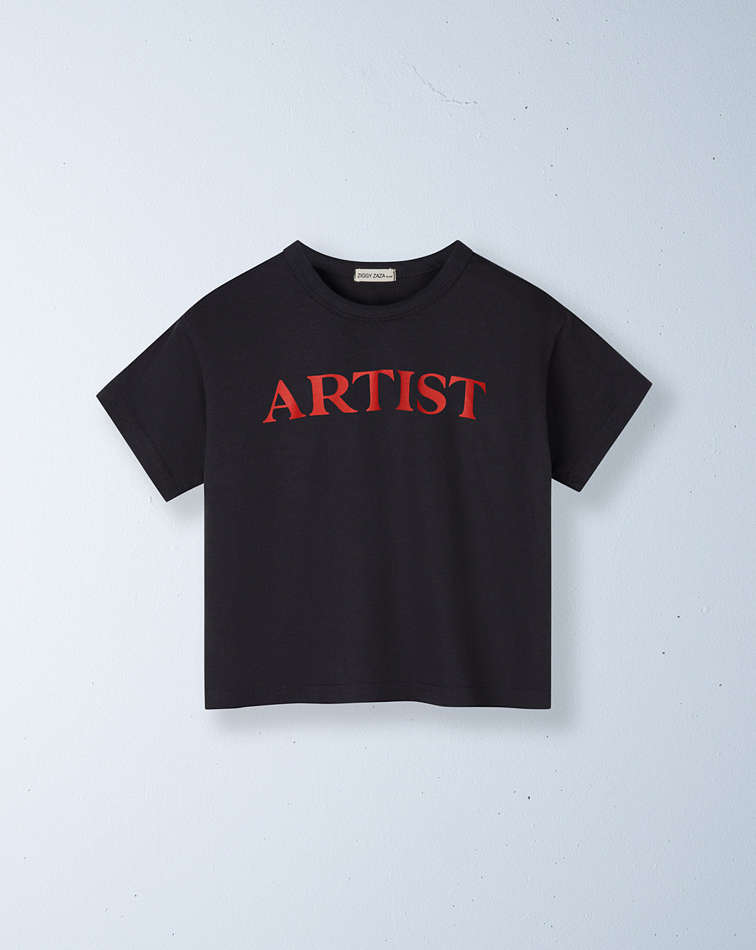 artist tee | charcoal + racer red print