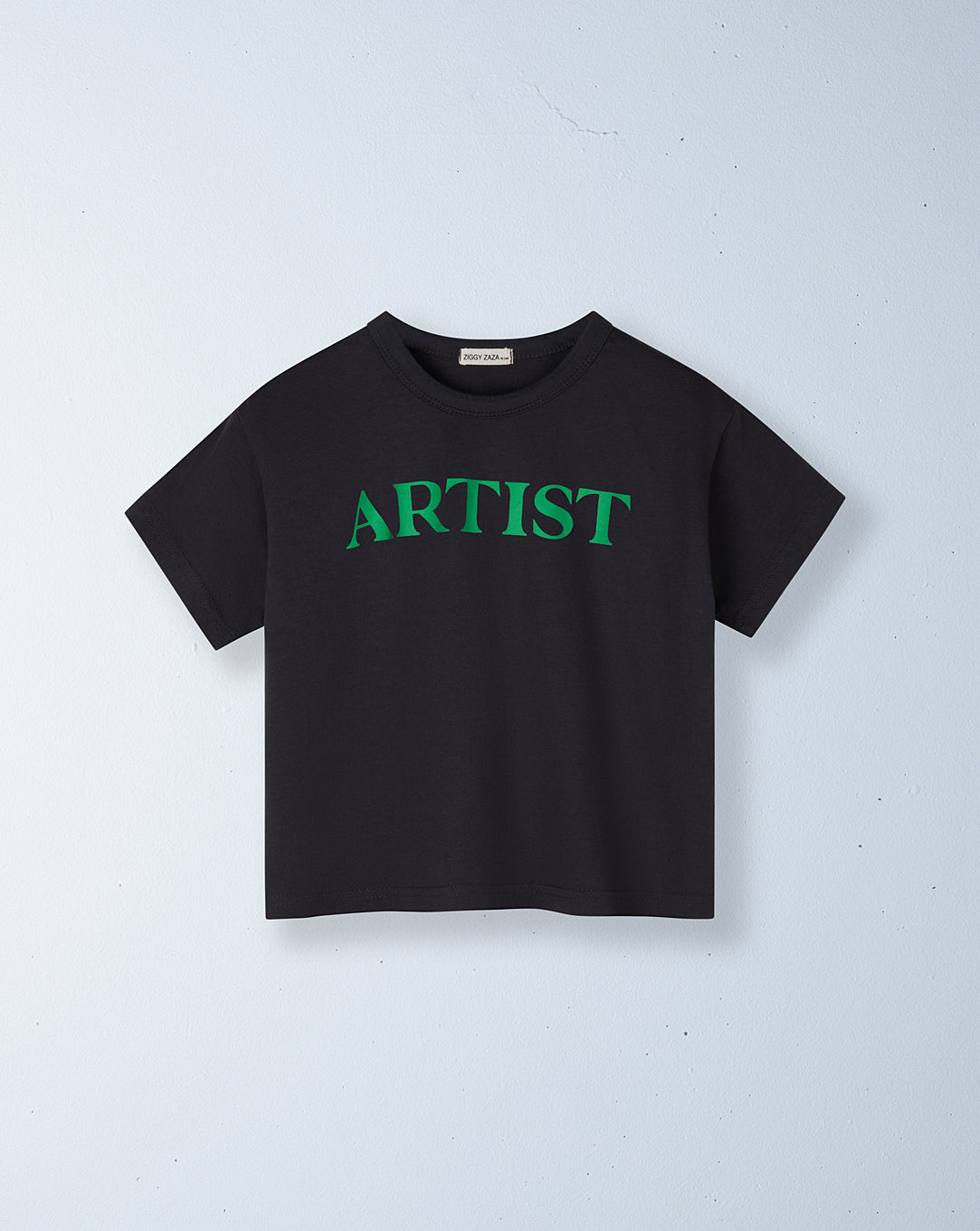 artist tee | charcoal + bright green print