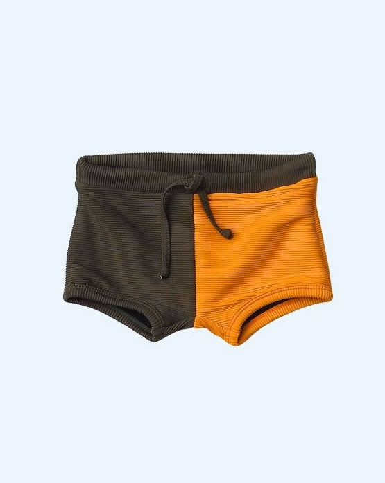 neptune swim trunks | khaki / mango