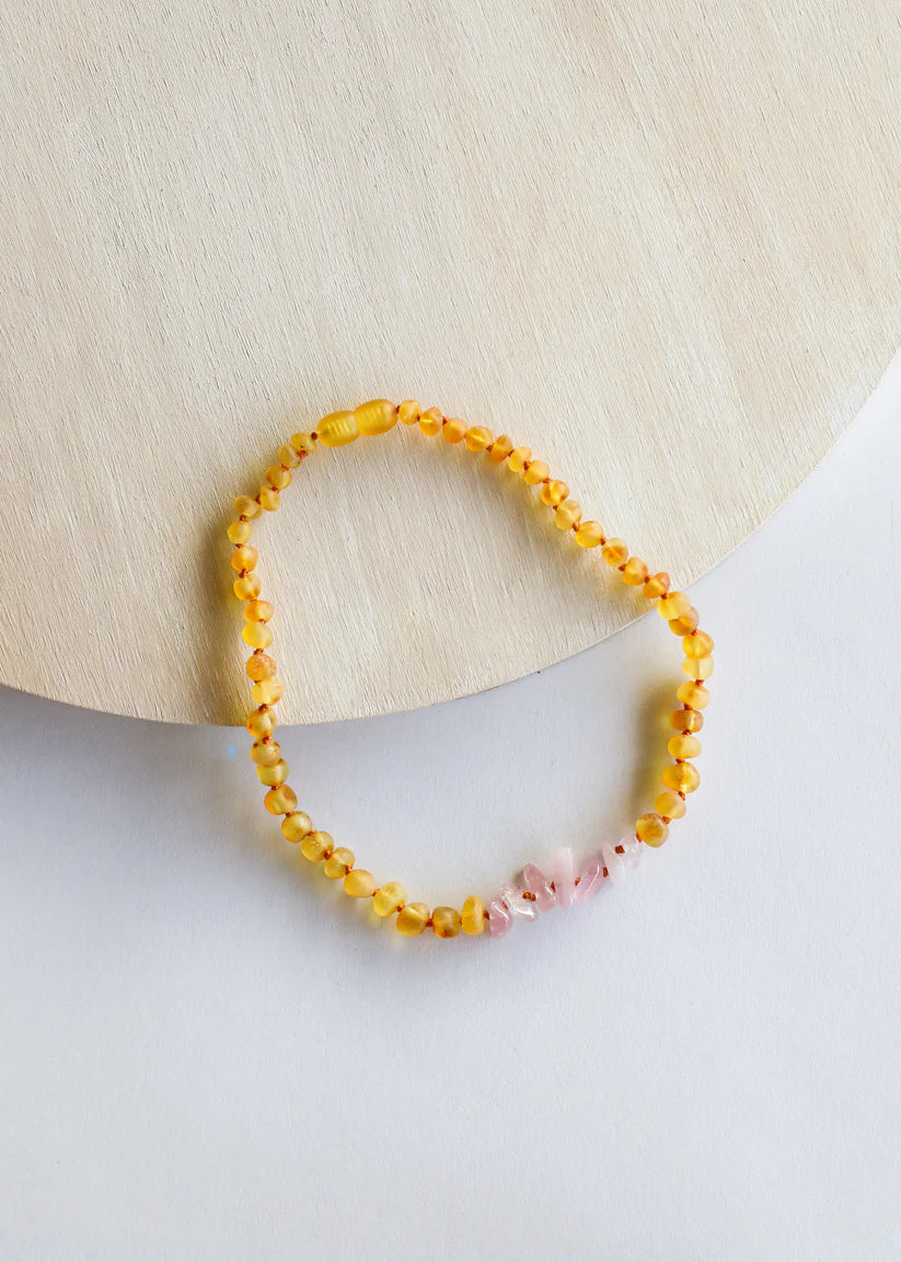 honey baltic amber + rose quartz | necklace