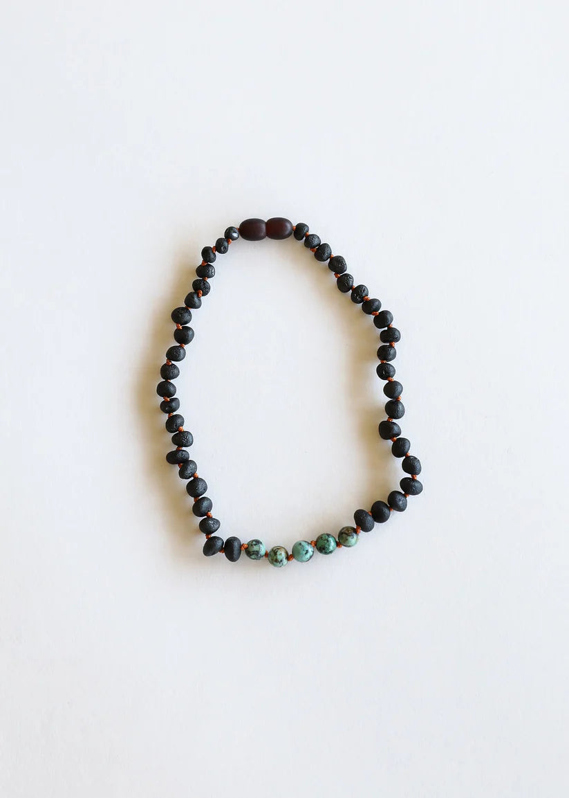 black baltic amber + turquoise jasper quartz beans | necklace