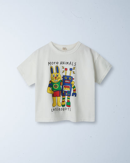 more animals, less robots tee | white