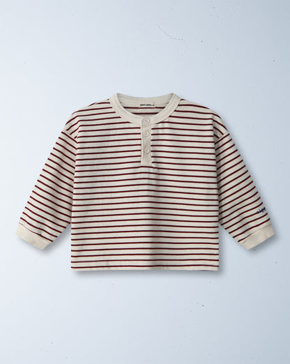 seaside long sleeve henley | crimson stripe