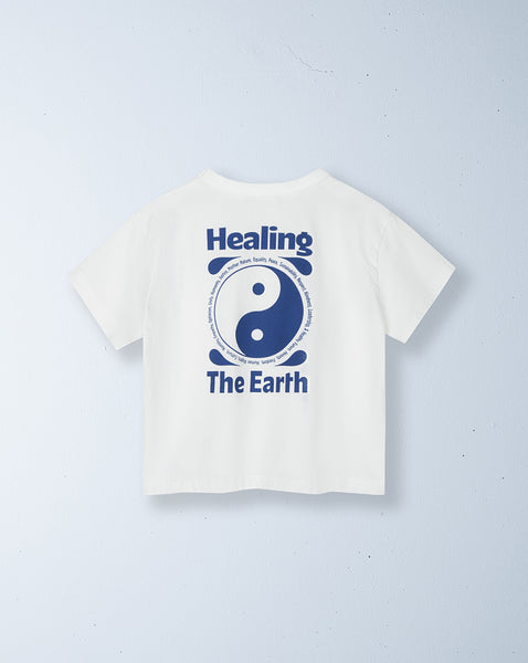 keep earth around tee | white + deep blue print – ZIGGY ZAZA