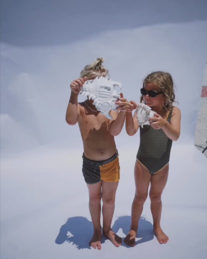 neptune swim trunks | khaki / mango